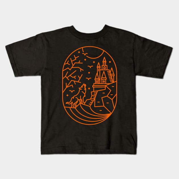 Wolf on Halloween Kids T-Shirt by VEKTORKITA
